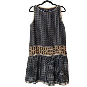 Max Studio Blue Geometric Print Dropped Waist Sleeveless Dress S Mini Casual